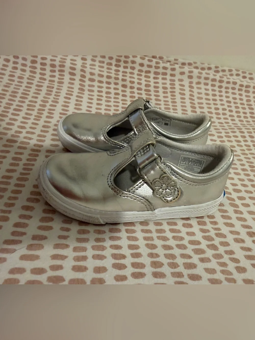 Keds Metallic Silver T-Strap Toddler Dress Shoes